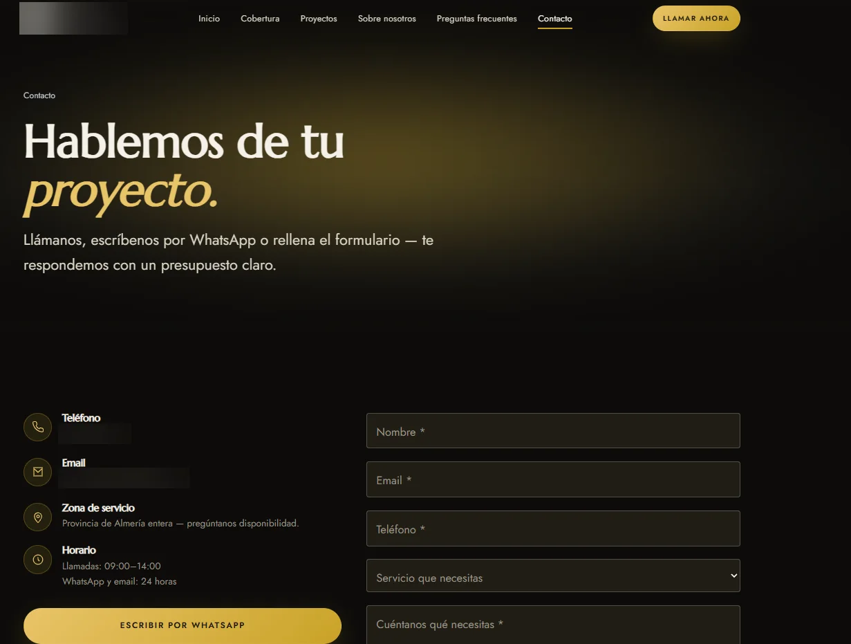 Página de contacto con formulario
