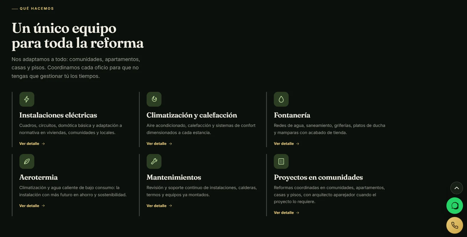 Sección de servicios de la web de reformas